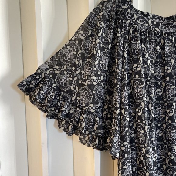 ANNA SUI For UNIQLO Blk/Ivory Chiffon Half Sleeve Boho Dress - M - Picture 6 of 7